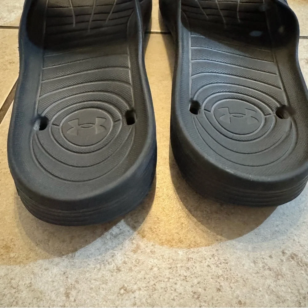 Under Armour Men's Locker Slides Sandals, Black/White, Size 18 M